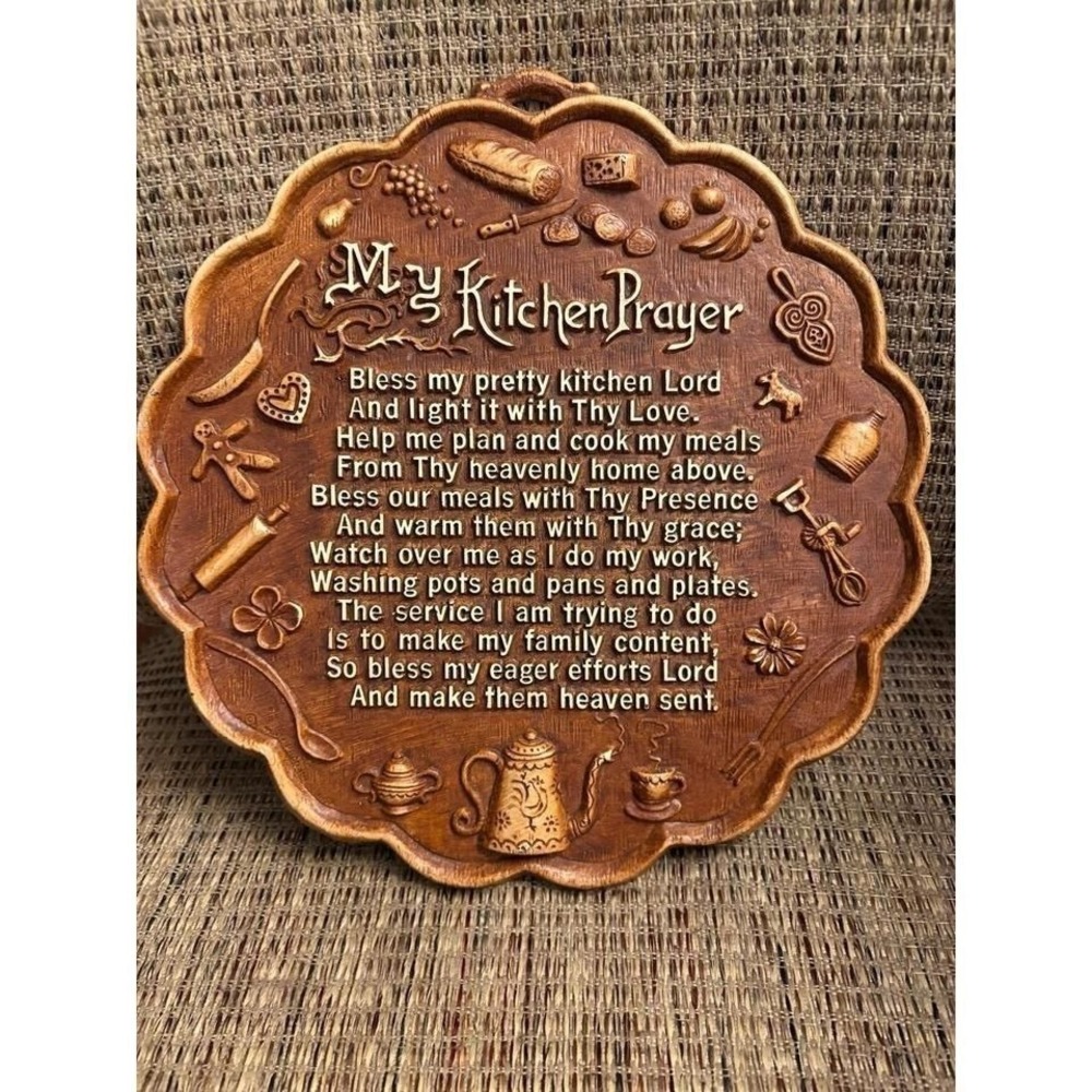 Vintage MCM Multi Products Inc Brown Embossed My Kitchen Prayer Plaque USA